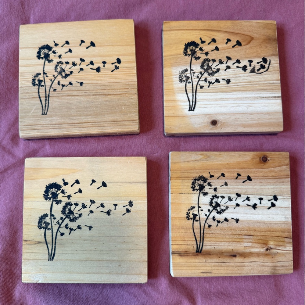 Natural Wood Wall Decor with Black Dandelion Design
